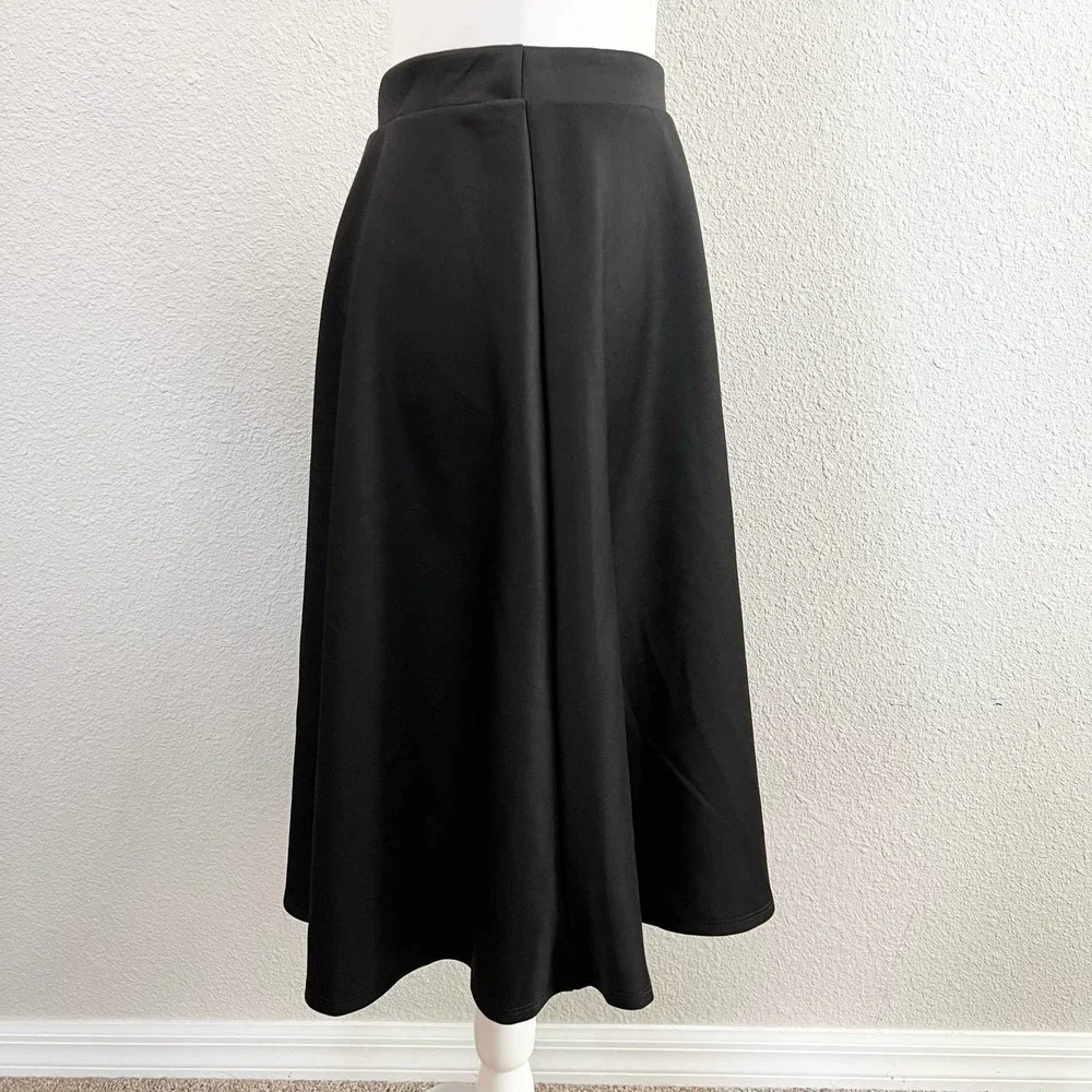 CHRIS & Carol Black A-Line Elastic Waist Midi Skirt M